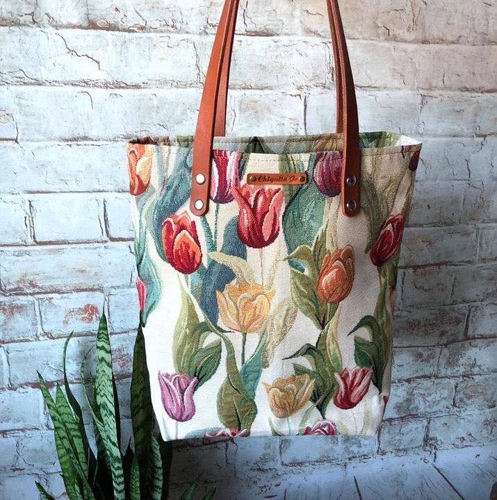 Handtasche aus Canvas und Segeltuch Tulpen