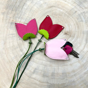 Tulpen Leder Schlüsseletuis, Schlüsselband mit Schlüsselring - Viele Farben