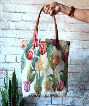Handtasche aus Canvas und Segeltuch Tulpen
